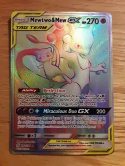 Pokemon Card Mewtwo And Mew GX Unified Minds Rainbow Secret Rare 242/236 - Image 1
