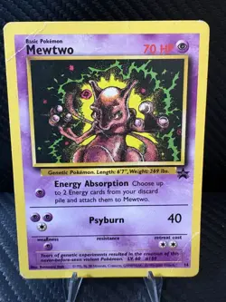 Mewtwo Promo Pokemon Card – Vintage WOTC – DAMAGED / HP – Creases & Bends - Image 1