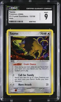 CGC 9 MINT Tauros 2006 EX Crystal Guardians 12/100 Holo Pokemon Card - Image 1