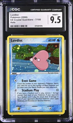 CGC 9.5 MINT+ Luvdisc 2006 EX Crystal Guardians 7/100 Holo Pokemon Card - Image 1