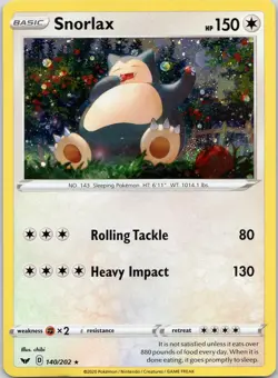 Snorlax 140/202 R Sword & Shield Pokemon Near Mint COSMOS HOLO - Image 1