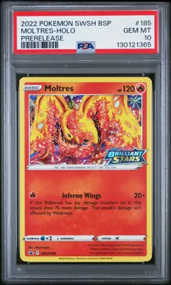 2022 POKEMON SWSH BLACK STAR PROMO PRERELEASE #185 MOLTRES-HOLO PSA 10 - Image 1