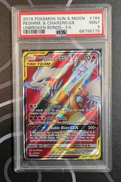 Pokemon Reshiram & Charizard GX Full Art Ultra Rare Unbroken Bonds 194/214 Psa 9 - Image 1