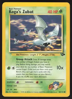 Koga's Zubat 83/132 Common Pokemon TCG Gym Challenge VLP - Image 1
