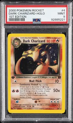 2000 POKEMON ROCKET 1ST ED #4 DARK CHARIZARD-HOLO PSA 9 - Image 1