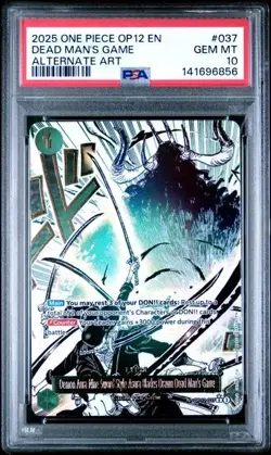 2025 ONE PIECE OP12-037 LEGACY OF THE MASTER DEAD MAN'S GAME ALT ART PSA 10 - Image 1