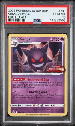 2022 POKEMON SWSH BLACK STAR PROMO PRERELEASE #241 GENGAR-HOLO PSA 10 - Image 1