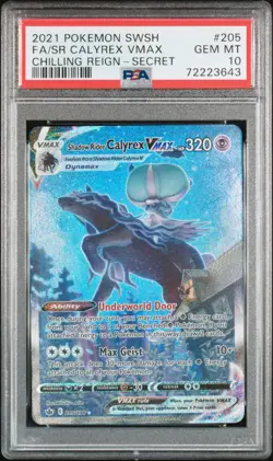 Pokemon TCG FA/SR Calyrex VMAX PSA 10 GEM MINT 205 SWSH Chilling Reign - Image 1