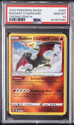 2023 POKEMON SWORD & SHIELD CROWN ZENITH #020 RADIANT CHARIZARD PSA 10 - Image 1