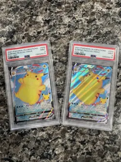 SURFING PIKACHU VMAX FULL ART 2021 CELEBRATIONS #009 TWO TOTAL CARDS BOTH PSA 9 - Image 1