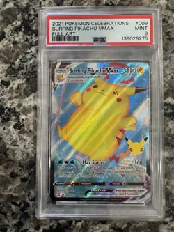 SURFING PIKACHU VMAX FULL ART 2021 CELEBRATIONS #009 TWO TOTAL CARDS BOTH PSA 9 - Image 2