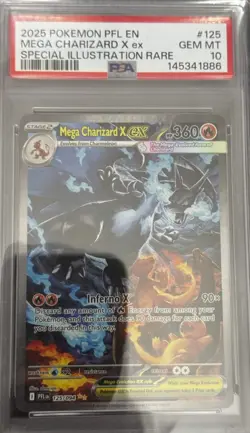 2025 POKEMON PFL EN-PHANTASMAL FLAMES #125 MEGA CHARIZARD X ex PSA 10 GEM MINT - Image 1