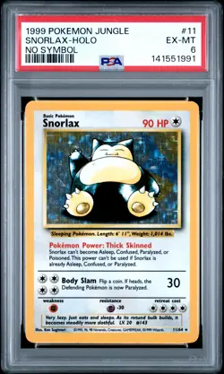 PSA 6 Snorlax Holo 11/64 No Symbol Pokemon Jungle - Image 1