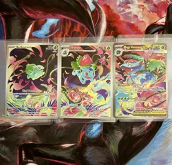 Bulbasaur, Ivysaur & Venusaur Pokemon Illustration Rare Set Evolution - Image 1