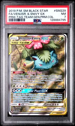 2019 POKEMON SM BLACK STAR PROMO VENUSAUR & SNIVY GX #SM229 PSA 7 NM #128884795 - Image 1