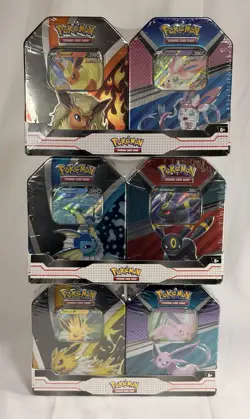 Pokemon V Heroes Eevee Evolutions Lot Set Bundle 6 Tins 2023 Sealed New - Image 1