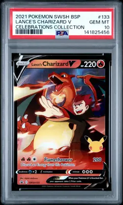 2021 POKEMON SWSH BLACK STAR PROMO CELEBRATIONS COLL LANCE'S CHARIZARD V PSA 10 - Image 1