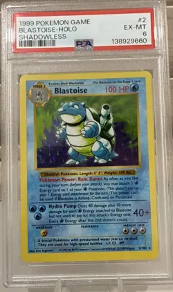 1999 Pokemon Shadowless Base Set Blastoise #2 PSA 6 - Image 1