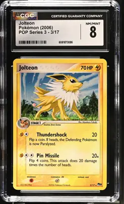 CGC 8 Jolteon 2006 POP Series 3 3/17 Holo Pokemon Card - Image 1