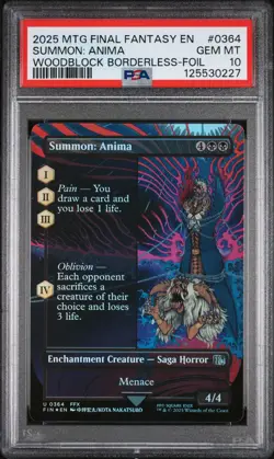 2025 MTG FINAL FANTASY WOODBLOCK BORDERLESS-FOIL #0364 SUMMON: ANIMA PSA 10 - Image 1