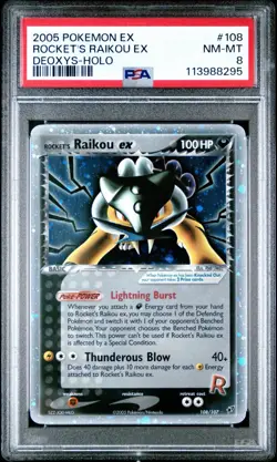 PSA 8 NM-MT Pokemon 2005 EX Deoxys Holo 108/107 Rocket’s Raikou EX #108 - Image 1