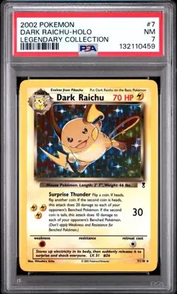 2002 POKEMON LEGENDARY COLLECTION #7 DARK RAICHU-HOLO PSA 7 - Image 1