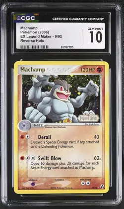 CGC 10 Machamp 2006 EX Legend Maker 9/92 Reverse Holo STAMPED Pokemon Card - Image 1
