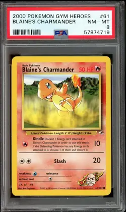2000 Pokemon Gym Heroes Blaine's Charmander PSA 8 #61 - Image 1