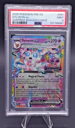 2025 Pokemon Prismatic Evolutions SYLVEON ex 041/131 PSA 9 MINT Surprise Promo - Image 1