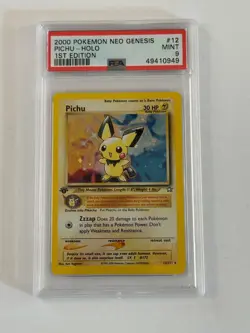 Pokemon 2000 Neo Genesis 1st Edition Pichu 12 Holo - PSA 9 Mint - Beautiful! - Image 1