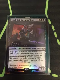 MTG Magic The Gathering Black Cat, Cunning Thief Foil SPM Rare Spider-Man - Image 1