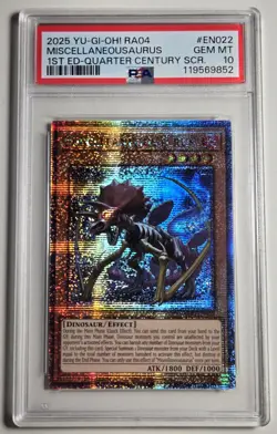 2025 YU-GI-OH! QUARTER CENTURY STAMPEDE Miscellaneousaurus RA04-EN022 QCR PSA 10 - Image 1