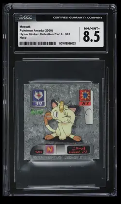 2000 Pokemon Amada Hyper Sticker Meowth CGC 8.5 Japan #591 Holo - Image 1