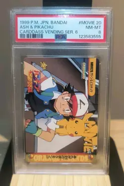 PSA 8 - Pokemon Card Ash & Pikachu MOVIE20 Carddass Bandai Anime Series 1999 - Image 1