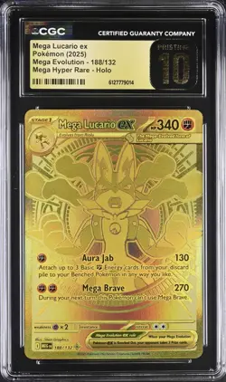 Pokemon Mega Lucario ex 188/132 Ultra Rare Mega Evolution - CGC 10 PRISTINE - Image 1