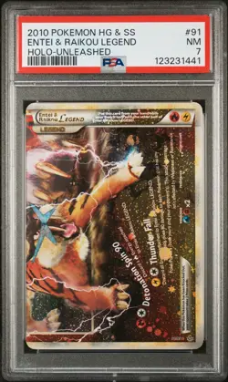 2010 POKEMON HEARTGOLD & SOULSILVER UNLEASHED ENTEI & RAIKOU LEGEND-HOLO PSA 7 - Image 1