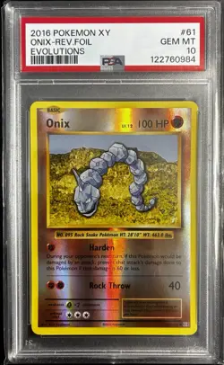 2016 Pokemon XY Evolutions #61 Onix Reverse Holo PSA 10 GEM MT - Image 1
