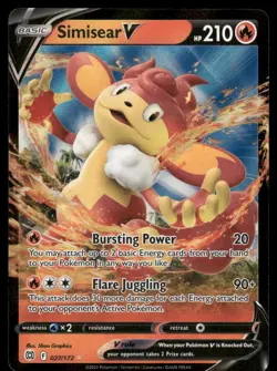 Pokemon Cards Simisear V 027/172 Brilliant Stars Holo Rare V NM - Image 1