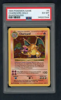 Pokemon Charizard 004/102 Base Set (Shadowless) Holo PSA 6 Card EX-MT Card - Image 1