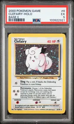 2000 POKEMON BASE SET 2 6/130 CLEFAIRY HOLO RARE PSA 5 EX - Image 1