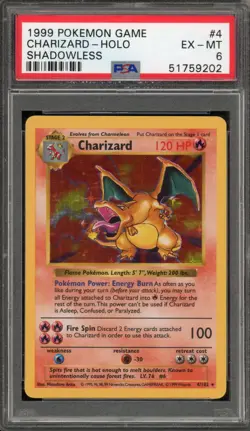 Pokemon Charizard Base Set Shadowless Holo Rare #4 PSA 6 - Image 1