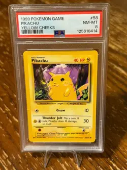 PIKACHU 1999 POKEMON GAME BASE SET YELLOW CHEEKS COMMON 58/102 PSA 8 - Image 1