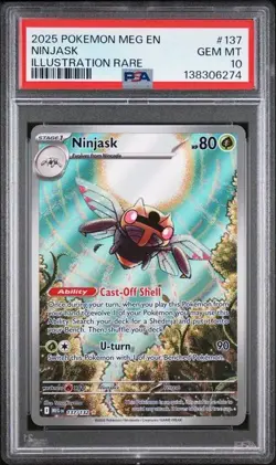 PSA 10 GEM MINT Ninjask 137/132 ILLUSTRATION RARE HOLO ME01 Pokemon Card - Image 1