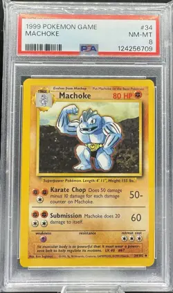🔥 1999 Pokemon Base Set – Machoke #34/102 – PSA 8 NM-MT - Image 1