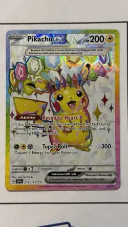 Pokemon Pikachu EX 219/191 Sv08: Surging Sparks Ultra Rare Full Art Holo TCG - Image 4