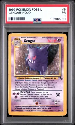 1999 POKEMON FOSSIL #5 GENGAR-HOLO PSA 1 - Image 1