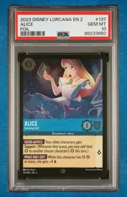 2023 Disney Lorcana Rise of the Floodborn Alice #137 Foil PSA 10 Gem Mint - Image 1