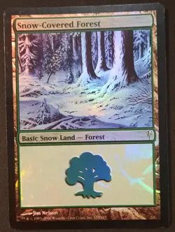 MTG Snow-Covered Forest FOIL Coldsnap HEAVILY PLD Basic Land #155 - Image 1