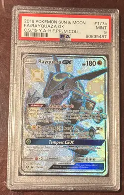 2018 POKEMON SUN & MOON CELESTIAL STORM #177A FULL ART/RAYQUAZA GX PSA 9 - Image 1