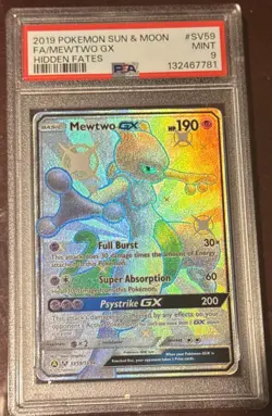 2019 POKEMON SUN & MOON HIDDEN FATES #SV59 FULL ART/MEWTWO GX PSA 9 - Image 1